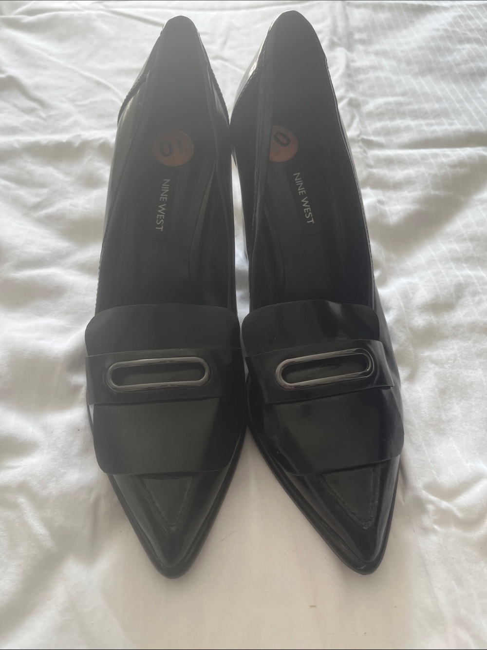 Nine West Black Pointed Toe Pumps with Silver Accent